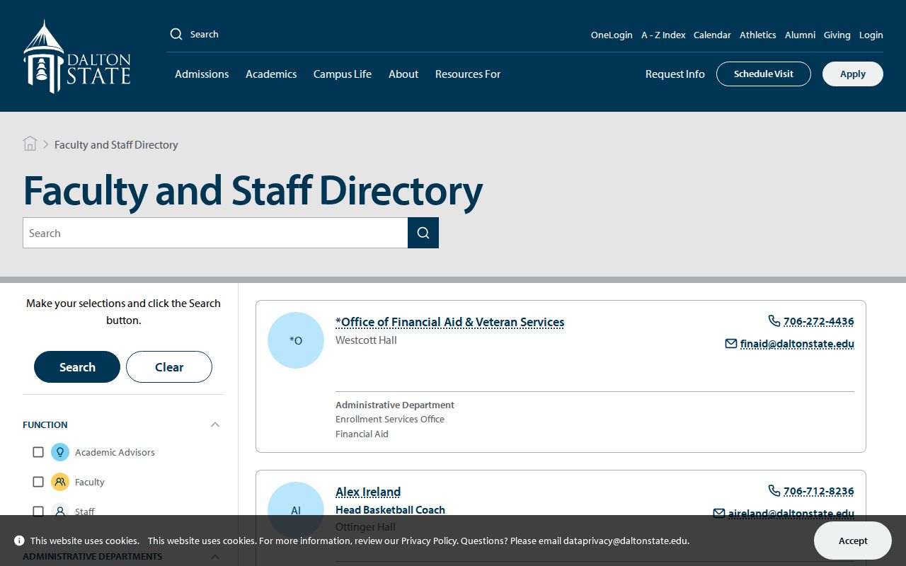 Dalton people directories listing Dalton State faculty and staff