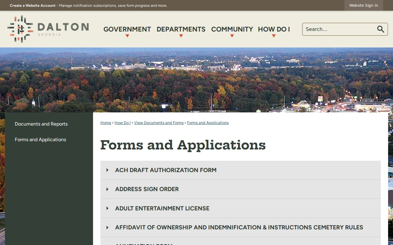Dalton open records forms and applications page