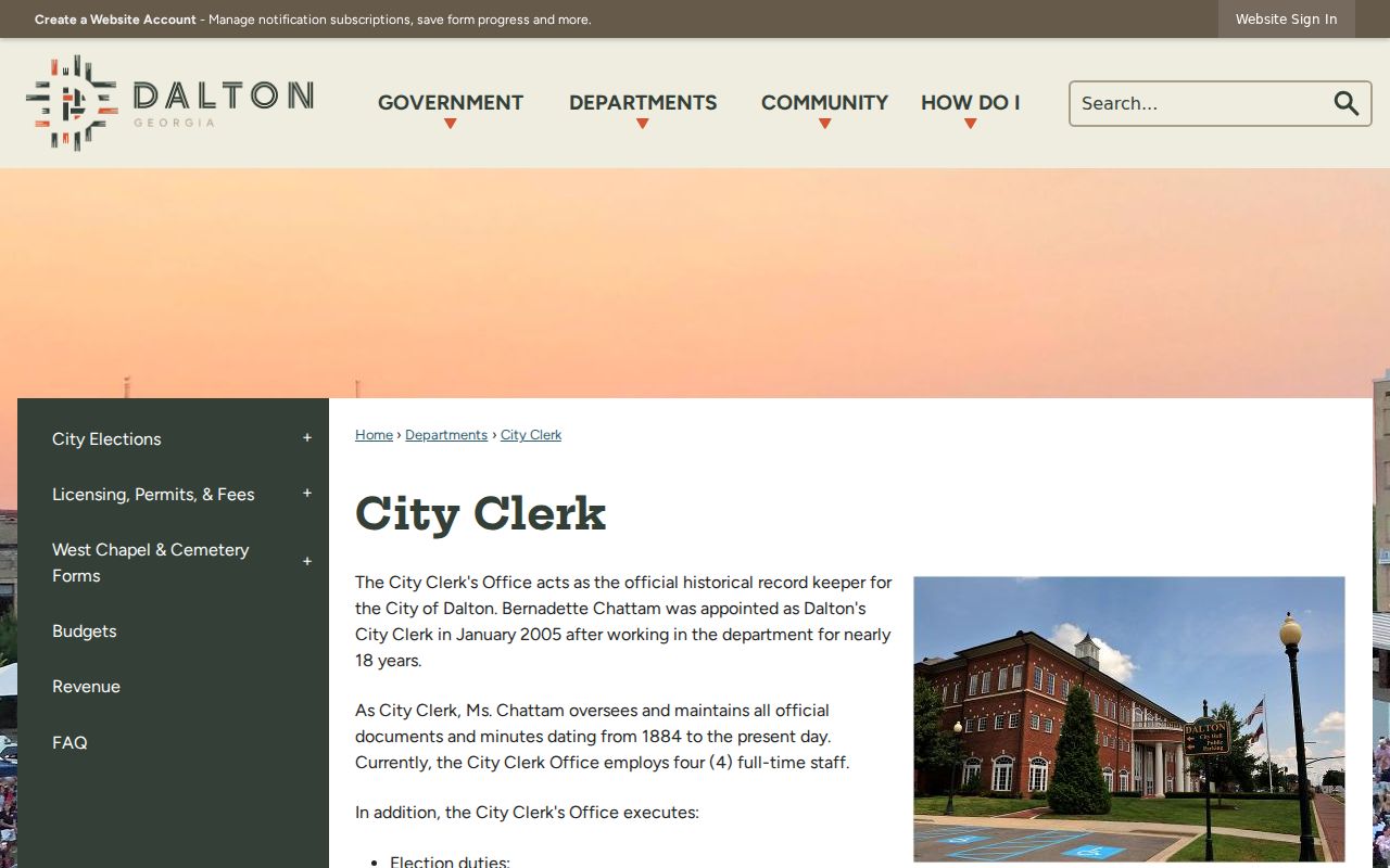 Dalton open records City Clerk webpage