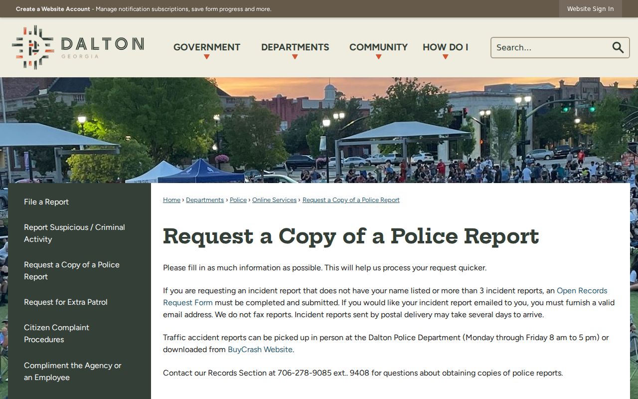 Dalton open records online police report request