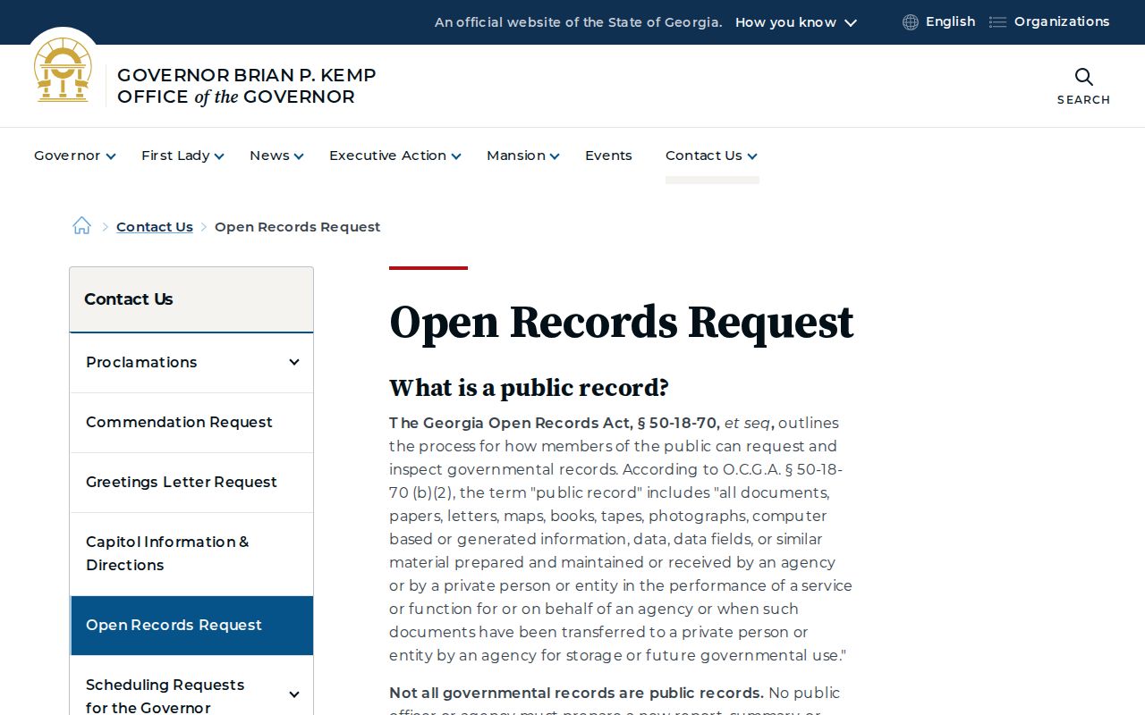Dalton voter records context on Georgia governor open records request page